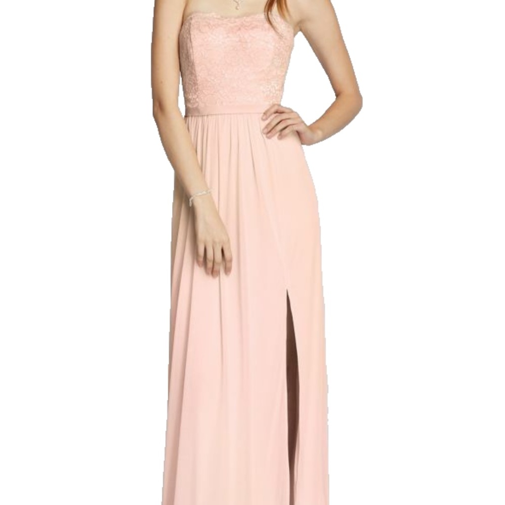 NWT David's Bridal Women's Pink Petal Long Strapless Lace Bridesmaid Dress Sz 8